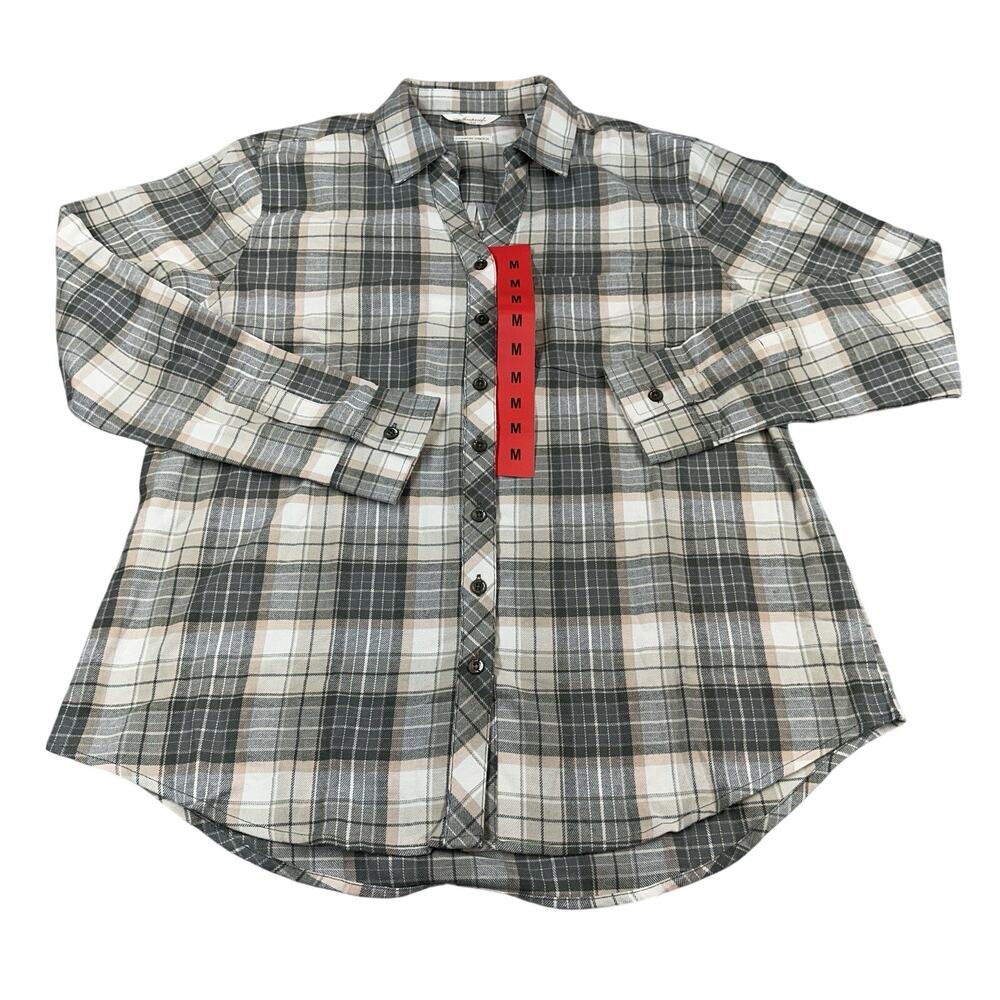 NWT Weatherproof Vintage Ladies Comfort Stretch Flannel Shirt TAN Size M